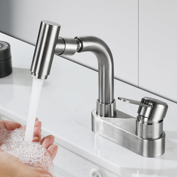 Rynx | Center connection bathroom faucet stainless steel lever handle 2 holes swivel sink faucet