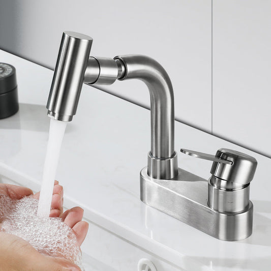 Rynx | Center connection bathroom faucet stainless steel lever handle 2 holes swivel sink faucet