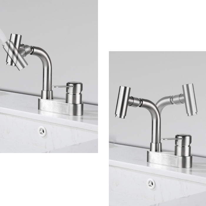 Rynx | Center connection bathroom faucet stainless steel lever handle 2 holes swivel sink faucet