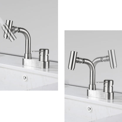 Rynx | Center connection bathroom faucet stainless steel lever handle 2 holes swivel sink faucet