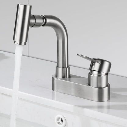 Rynx | Center connection bathroom faucet stainless steel lever handle 2 holes swivel sink faucet