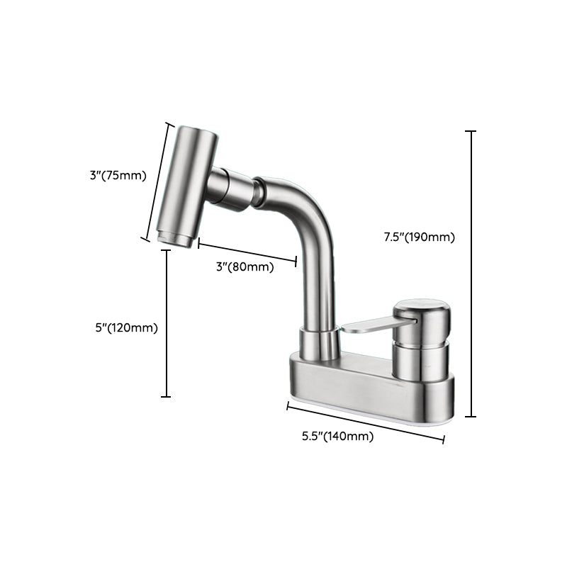Rynx | Center connection bathroom faucet stainless steel lever handle 2 holes swivel sink faucet