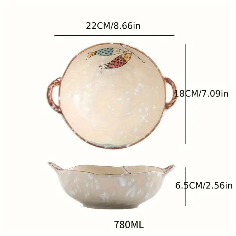 Rynx | 7.5 inch cat design ceramic soup bowl with handle