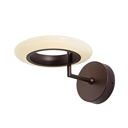 Rynx | Coffee/White Round Lighting Wall Lamp Modernist Acrylic LED Wall Light with Curved Arm in Warm/Natural Light