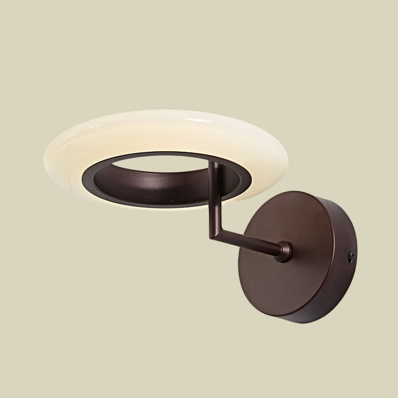 Rynx | Coffee/White Round Lighting Wall Lamp Modernist Acrylic LED Wall Light with Curved Arm in Warm/Natural Light