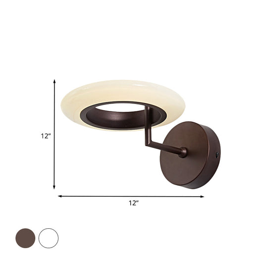Rynx | Coffee/White Round Lighting Wall Lamp Modernist Acrylic LED Wall Light with Curved Arm in Warm/Natural Light