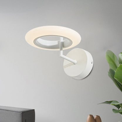 Rynx | Coffee/White Round Lighting Wall Lamp Modernist Acrylic LED Wall Light with Curved Arm in Warm/Natural Light