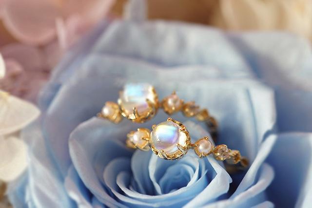 Rynx | New Japanese antique style Sri Lanka glass bead moonstone S925 sterling silver ring tail ring diamond