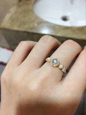 Rynx | New Japanese antique style Sri Lanka glass bead moonstone S925 sterling silver ring tail ring diamond