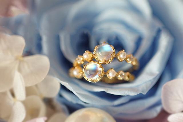 Rynx | New Japanese antique style Sri Lanka glass bead moonstone S925 sterling silver ring tail ring diamond