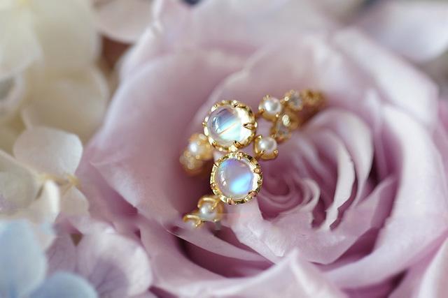 Rynx | New Japanese antique style Sri Lanka glass bead moonstone S925 sterling silver ring tail ring diamond