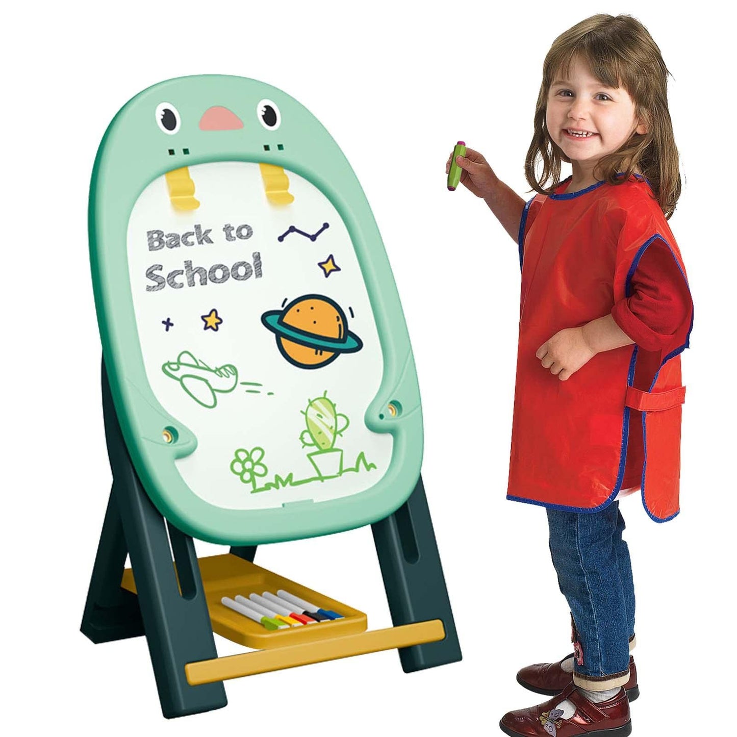 Rynx | Children's adjustable easel with magnetic drawing surface – double-sided art easel with accessories (46 pieces)