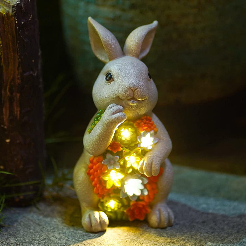 Rynx | Sunny garden statue with succulent plants and LED lights, outdoor garden decor