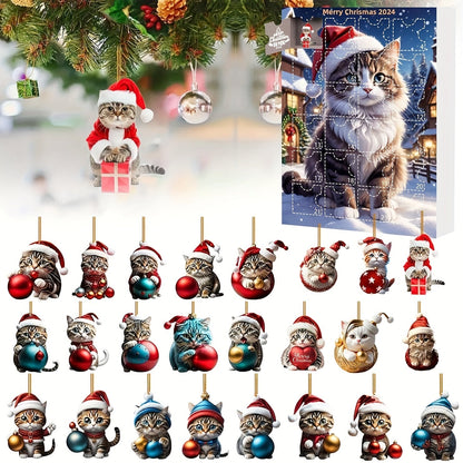 Rynx | Vintage Advent Calendar with Acrylic Cat Ornaments 2024, 24-Day Christmas Countdown for Cat Lovers