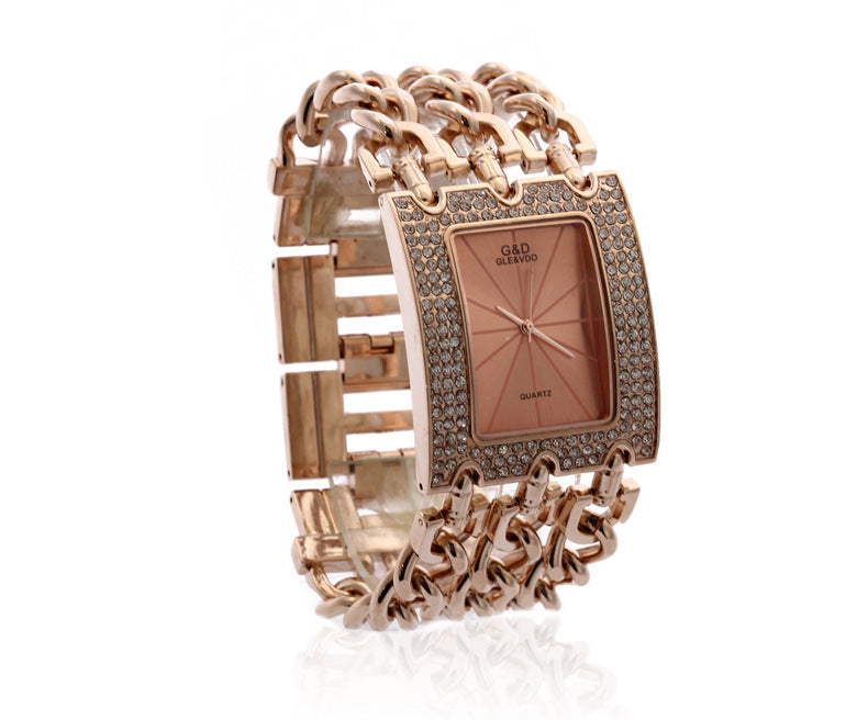 Rynx | Women's quartz watch with diamonds three links gold and rhinestone