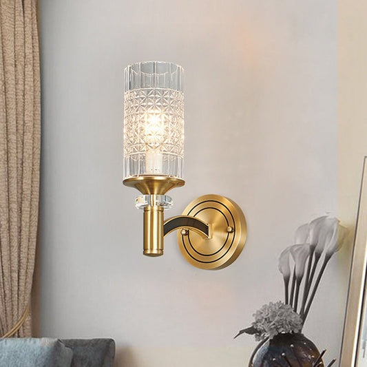 Rynx | 1/2-Head Grid Crystal Wall Light Retro Brass Cylindrical Living Room Wall Lamp Lighting