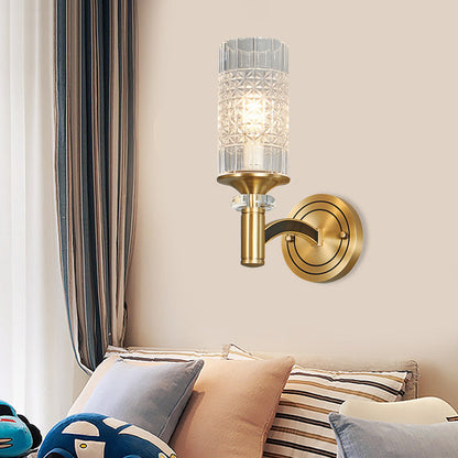 Rynx | 1/2-Head Grid Crystal Wall Light Retro Brass Cylindrical Living Room Wall Lamp Lighting