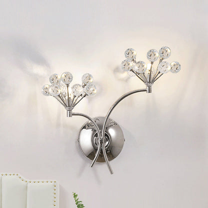 Rynx | Crystal Balls Floral Wall Lighting Modern Style 2 Lights Living Room Wall Lamp Chrome