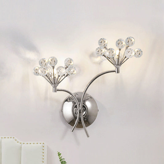 Rynx | Crystal Balls Floral Wall Lighting Modern Style 2 Lights Living Room Wall Lamp Chrome
