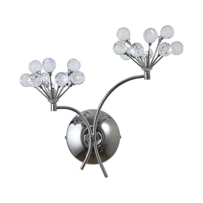 Rynx | Crystal Balls Floral Wall Lighting Modern Style 2 Lights Living Room Wall Lamp Chrome
