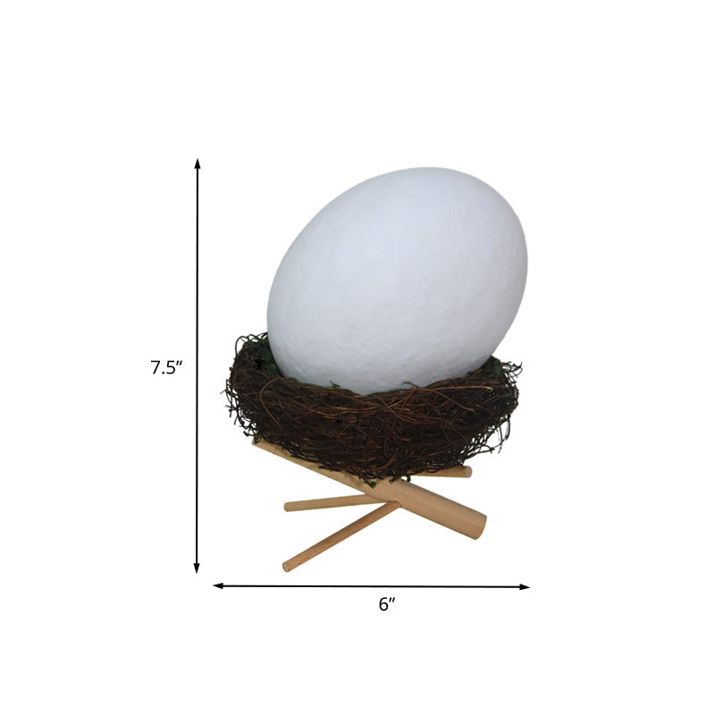 Rynx | Rechargeable White Egg Nightstand Lamp Kids Creative Plastic LED Table Lamp with Wooden Holder and Nest Lamp Holder