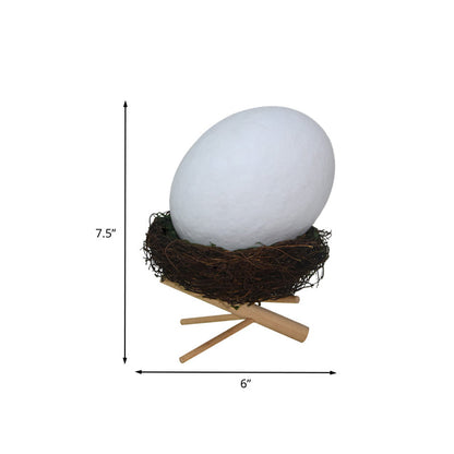 Rynx | Rechargeable White Egg Nightstand Lamp Kids Creative Plastic LED Table Lamp with Wooden Holder and Nest Lamp Holder