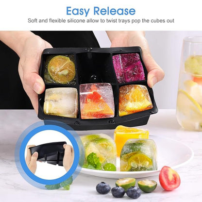 Rynx | 2 Pack Large Silicone Ice Cube Molds with Lid – 6 Cavity Flexible Ice Tray