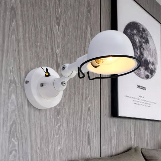 Rynx | Metallic Dome Shade Wall Lighting Vintage Style 1 Light Bedroom Rotatable Wall Lamp with Ring in White/Red