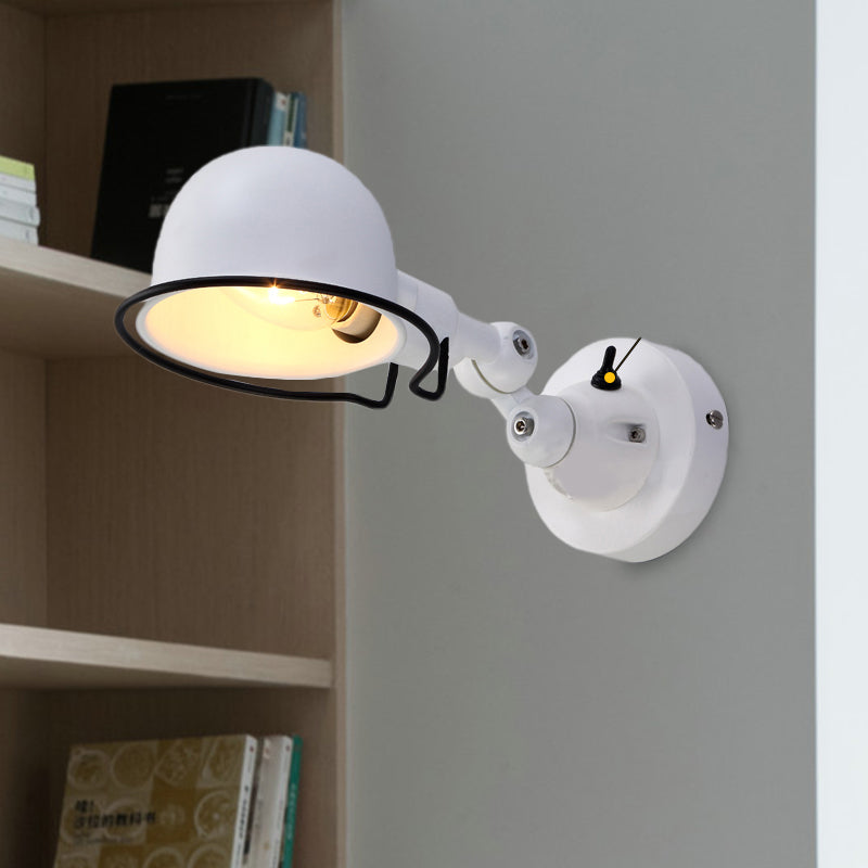 Rynx | Metallic Dome Shade Wall Lighting Vintage Style 1 Light Bedroom Rotatable Wall Lamp with Ring in White/Red