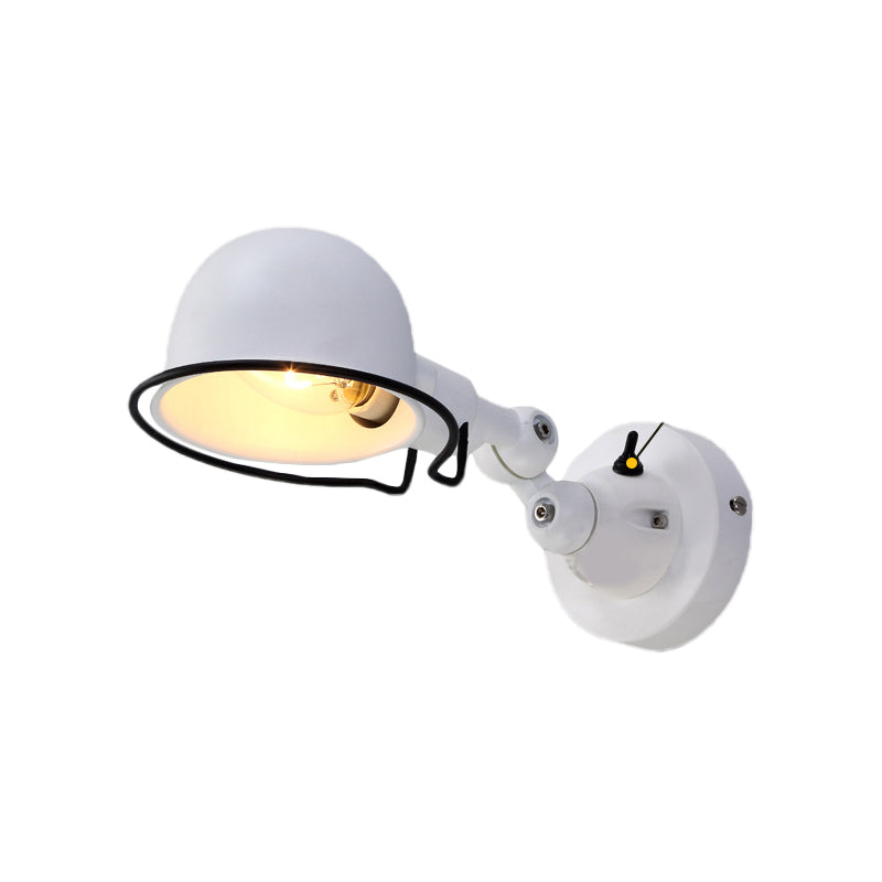 Rynx | Metallic Dome Shade Wall Lighting Vintage Style 1 Light Bedroom Rotatable Wall Lamp with Ring in White/Red