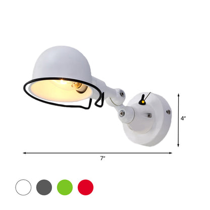 Rynx | Metallic Dome Shade Wall Lighting Vintage Style 1 Light Bedroom Rotatable Wall Lamp with Ring in White/Red