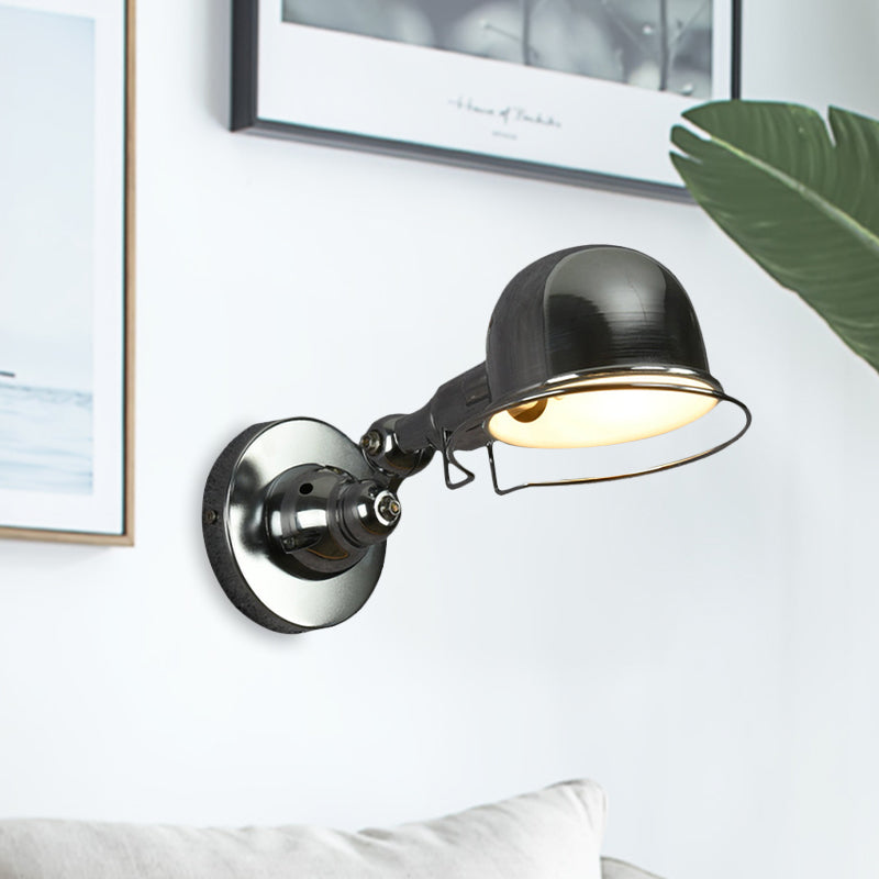 Rynx | Metallic Dome Shade Wall Lighting Vintage Style 1 Light Bedroom Rotatable Wall Lamp with Ring in White/Red