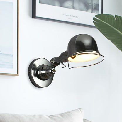 Rynx | Metallic Dome Shade Wall Lighting Vintage Style 1 Light Bedroom Rotatable Wall Lamp with Ring in White/Red