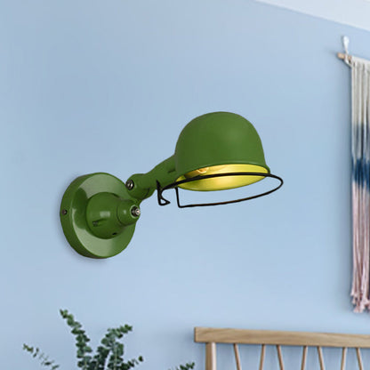 Rynx | Metallic Dome Shade Wall Lighting Vintage Style 1 Light Bedroom Rotatable Wall Lamp with Ring in White/Red