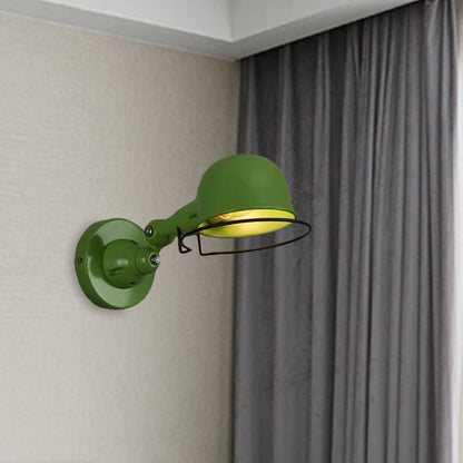 Rynx | Metallic Dome Shade Wall Lighting Vintage Style 1 Light Bedroom Rotatable Wall Lamp with Ring in White/Red