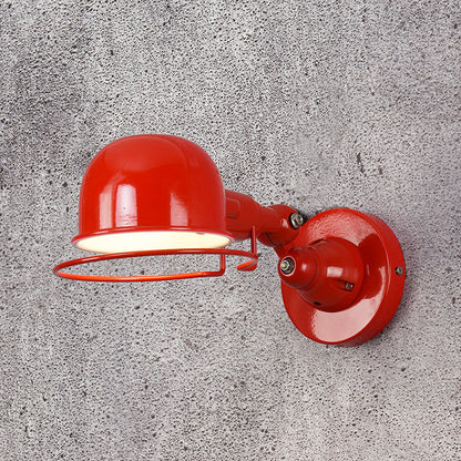 Rynx | Metallic Dome Shade Wall Lighting Vintage Style 1 Light Bedroom Rotatable Wall Lamp with Ring in White/Red
