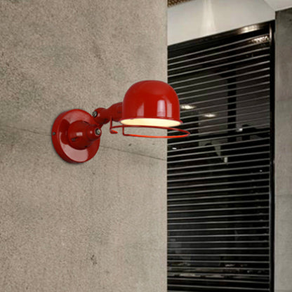 Rynx | Metallic Dome Shade Wall Lighting Vintage Style 1 Light Bedroom Rotatable Wall Lamp with Ring in White/Red