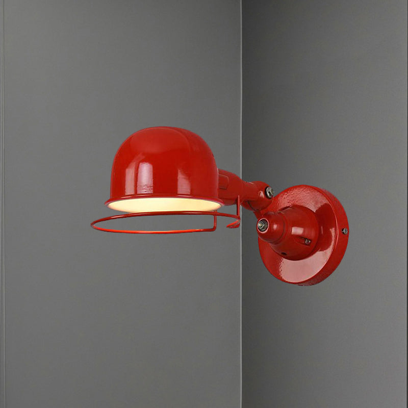 Rynx | Metallic Dome Shade Wall Lighting Vintage Style 1 Light Bedroom Rotatable Wall Lamp with Ring in White/Red