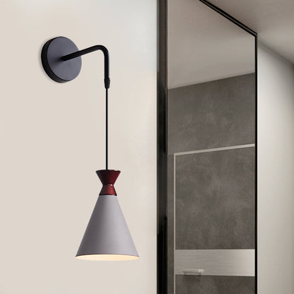Rynx | Iron conical wall lamp wall light Minimalism 1 head Black/Grey/White wall-mounted lamp with hanging cable