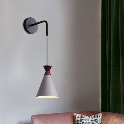 Rynx | Iron conical wall lamp wall light Minimalism 1 head Black/Grey/White wall-mounted lamp with hanging cable