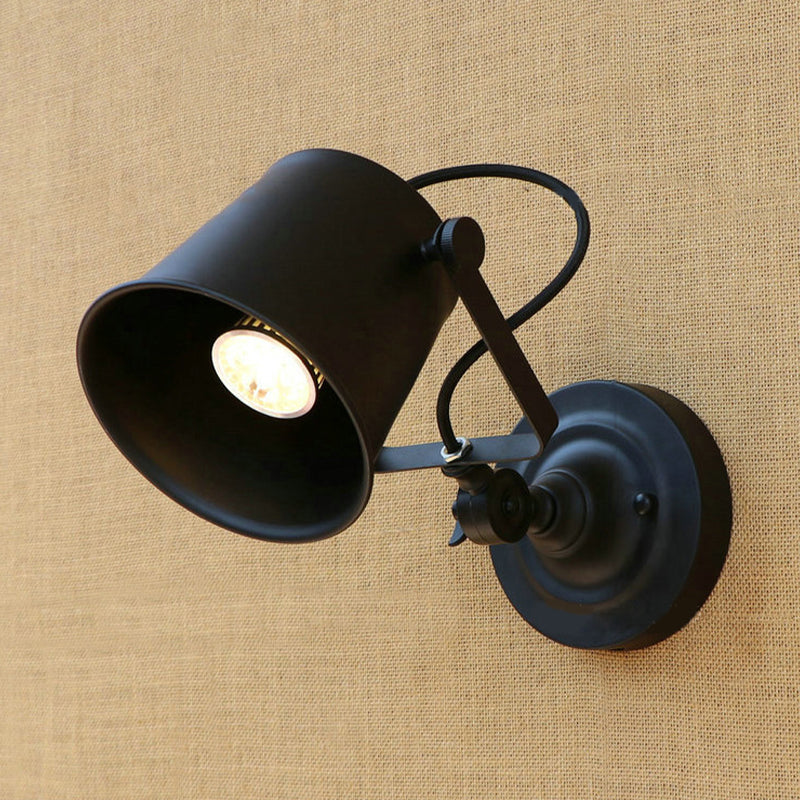 Rynx | Antique Style Bucket Wall Lamp Sconces 1 Light Iron Adjustable Wall Mounted Light in Black/Grey for Outdoor