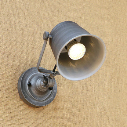Rynx | Antique Style Bucket Wall Lamp Sconces 1 Light Iron Adjustable Wall Mounted Light in Black/Grey for Outdoor
