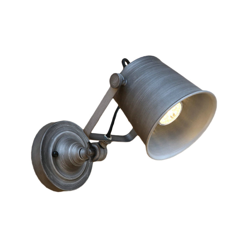 Rynx | Antique Style Bucket Wall Lamp Sconces 1 Light Iron Adjustable Wall Mounted Light in Black/Grey for Outdoor