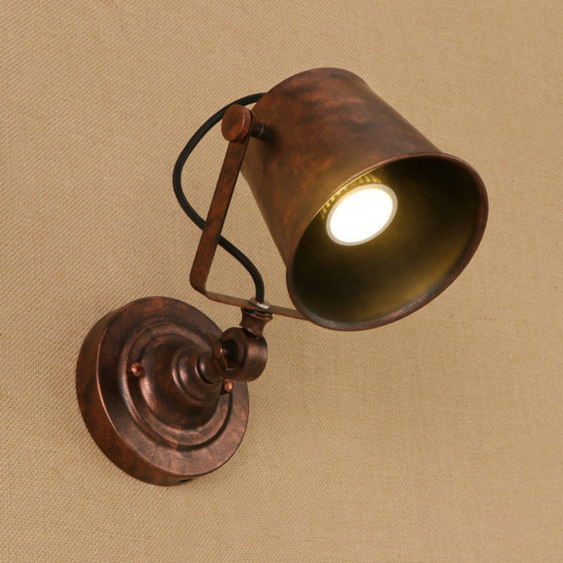 Rynx | Antique Style Bucket Wall Lamp Sconces 1 Light Iron Adjustable Wall Mounted Light in Black/Grey for Outdoor