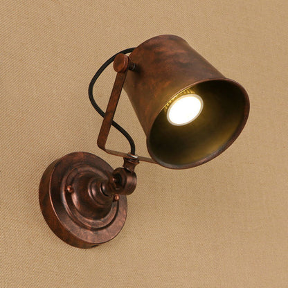 Rynx | Antique Style Bucket Wall Lamp Sconces 1 Light Iron Adjustable Wall Mounted Light in Black/Grey for Outdoor