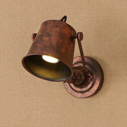 Rynx | Antique Style Bucket Wall Lamp Sconces 1 Light Iron Adjustable Wall Mounted Light in Black/Grey for Outdoor