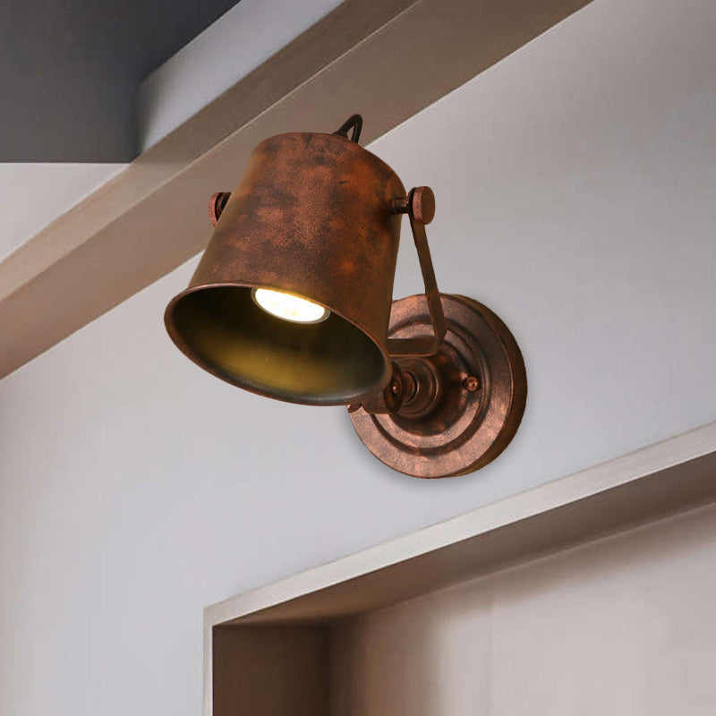 Rynx | Antique Style Bucket Wall Lamp Sconces 1 Light Iron Adjustable Wall Mounted Light in Black/Grey for Outdoor