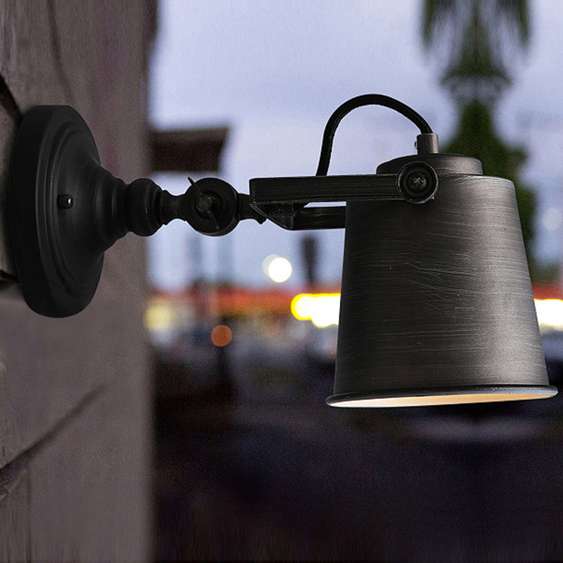 Rynx | Antique Style Bucket Wall Lamp Sconces 1 Light Iron Adjustable Wall Mounted Light in Black/Grey for Outdoor