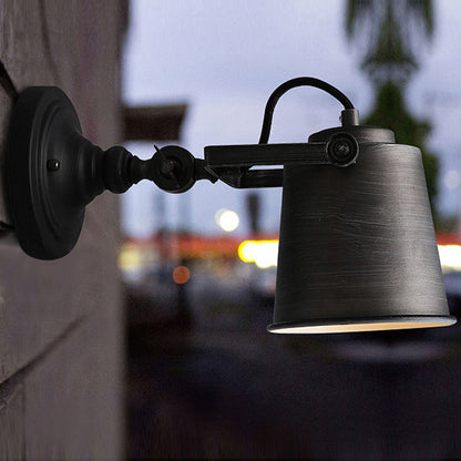 Rynx | Antique Style Bucket Wall Lamp Sconces 1 Light Iron Adjustable Wall Mounted Light in Black/Grey for Outdoor