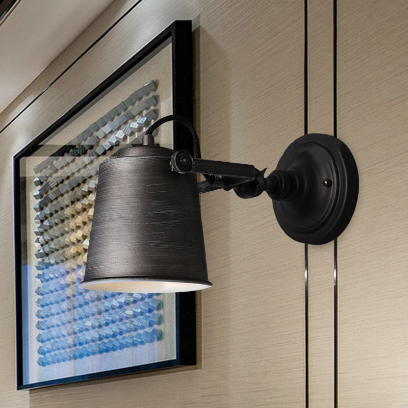 Rynx | Antique Style Bucket Wall Lamp Sconces 1 Light Iron Adjustable Wall Mounted Light in Black/Grey for Outdoor